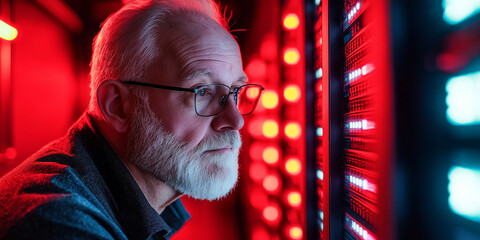 Senior it engineer analyzing server status in data center