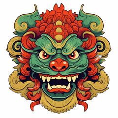 Indonesian spirit mask Barong demon isolated