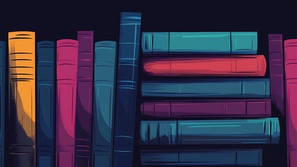 Fototapeta premium Colorful Bookcase: A vibrant array of colorful books stacked on a bookshelf, evoking a sense of knowledge, exploration, and the pursuit of learning.
