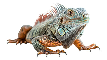 Obraz premium Lively iguana basking on a warm rock with vibrant colors and unique texture, capturing the essence of nature's beauty in a tropical environment.