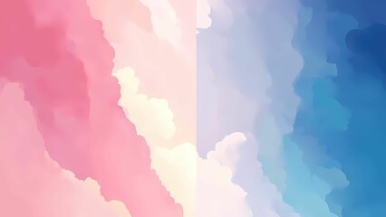 Obraz premium Dreamy Sky Transition: Soft, ethereal clouds drift across a canvas of pink and blue, creating a serene and enchanting scene of transition and harmony.