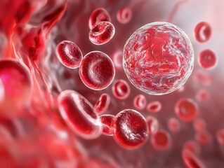 A longitudinal view of a blood vessel shows a large air bubble in the vessel, blocking the flow of red blood cells.