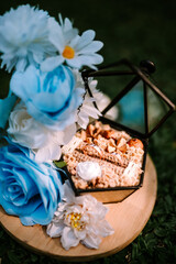 A beautifully crafted wedding ring box, elegantly designed to hold and present engagement or wedding rings