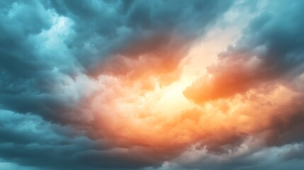 A stunning display of nature&rsquo;s power dramatic clouds illuminated by a fiery sunset in an expansive sky