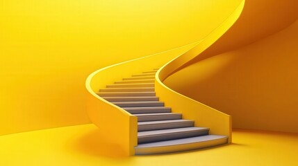 Obraz premium Continuous Improvement Depicted as a Spiral Staircase in a Bright Yellow Environment