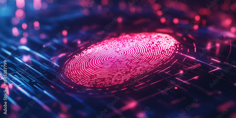 Poster Glowing fingerprint scanning on digital circuit board