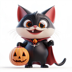 A cat holding pumpkin isolation, Illustration.