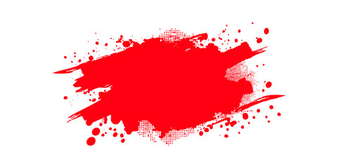 Red Grunge Frame With ink spatters, Halftone Pattern and Grungy background, Sale banner, Offer Button and Frame Mockup,  paintbrush, splash, spray, ink splatter and paint marks. artistic graphic box, 