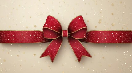 Chic minimalist Christmas card with a red bow decorated with shimmering gold polka dots and subtle festive elements.