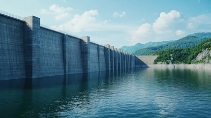 Large Hydroelectric Dam with Blue Water Reflection