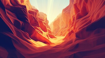 Low poly canyon scene, dramatic shadows, luminous highlights, vibrant colors, expansive view, immersive landscape, artistic rendering