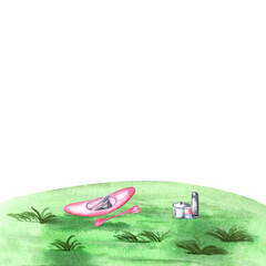 Hike set watercolor. Hand draw watercolor illustrations on white background. Hike set watercolor for design