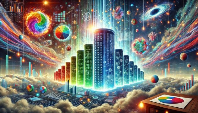 columns, Excel, data, and graph in a dreamy style