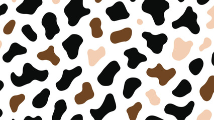 Abstract cow print pattern vector. Cow skin texture with abstract black, brown, and cream colors.