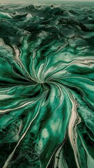 Top view of abstract green ice textured background, panoramic shot