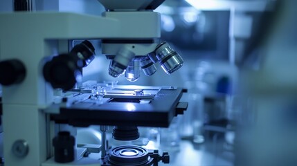 A biotech firm working on creating bioengineered corneas for eye transplants, with precision tools and a sterile lab environment.