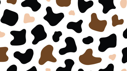 Abstract cow print pattern vector. Cow skin texture with abstract black, brown, and cream colors.