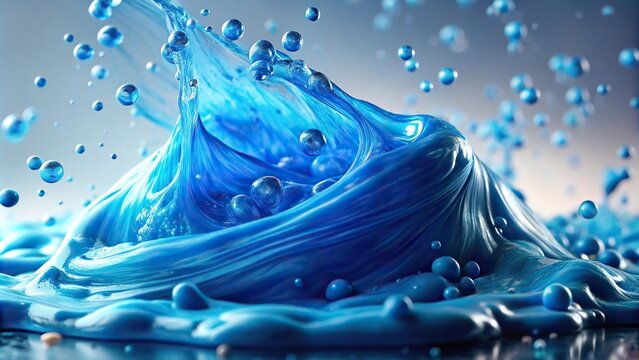 Close-up of blue slime with a few blue particles floating in the air, small specks, blue slime, sparkly flakes, tiny fragments, shimmering effect