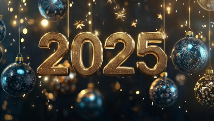 Buon anno. Arrivo del nuovo anno. 2025 su sfondo natalizio. Happy New Year
