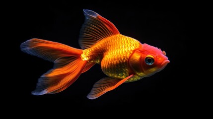 Detailed shot of a goldfish in an aquarium, swimming gracefully in a close-up view.