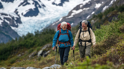 Obraz premium Older couple outdoor hiking 