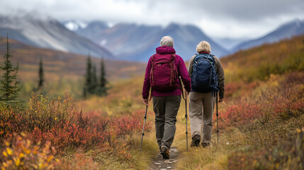 Older couple outdoor hiking
