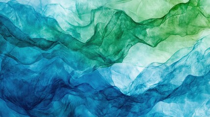 Obraz premium Dynamic abstract watercolor strokes in vibrant shades of blue and green, seamlessly merging on a textured paper background
