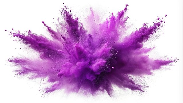 dynamic explosion of purple chalk dust vividly isolated on white Depth of Field