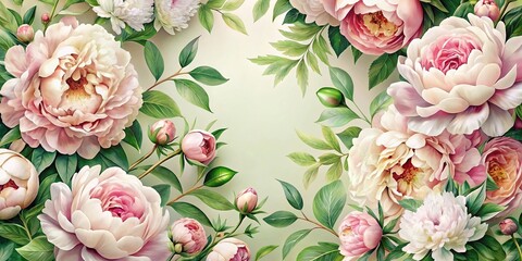 Elegant floral pattern featuring large peonies and lush greenery, flowers, peony