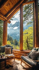 Cozy Wooden Cabin with Large Windows and Scenic View
