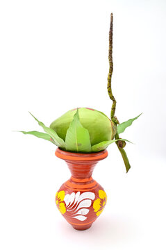 FRONT VIEW OF PUJA GHAT ON WHITE BACKGROUND.