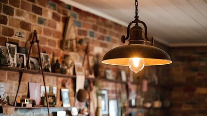 Brick wall and ceiling lamp