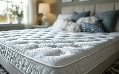 Close-up of a White Mattress with a Diamond Pattern