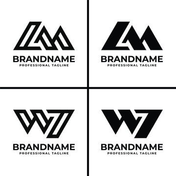Letters LM or W7 Monogram Logo Set, for business with LM, ML, W7, or 7W initials