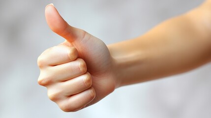 A person's hand exhibits a thumbs-up sign, conveying encouragement and support