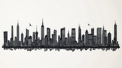 Obraz premium Black and White City Skyline Vector Illustration