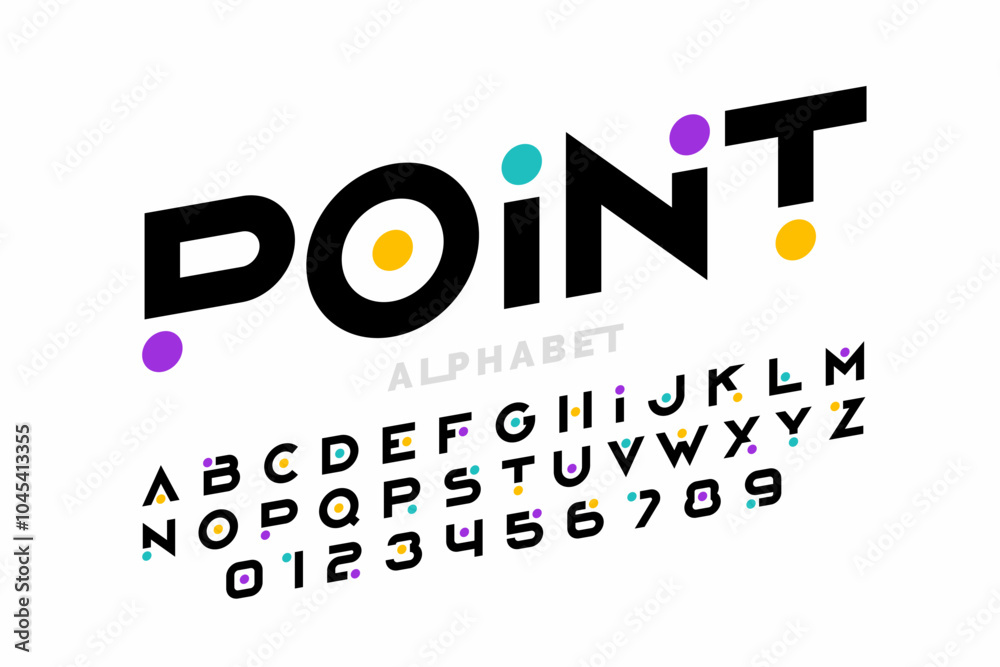 Fototapete point. modern font design with colorful dots inside, alphabet letters and numbers vector illustratio