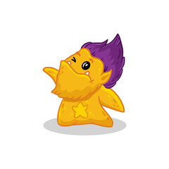 Cute cartoon monster on white background. Yellow Monster Icon. Happy Alien. Doodle Funny monster. Star. Vector illustration