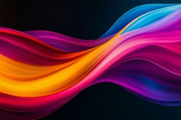 Abstract waves of vibrant colors in shades of pink, orange, and blue, flowing seamlessly against a dark background, creating a dynamic visual effect.