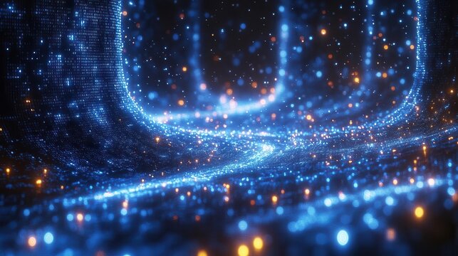 a mesmerizing blue screen filled with cascading binary code creates a digital atmosphere emphasizing technology and innovation with cool tones enhancing the futuristic feel