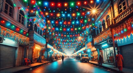 Colorful Street Lights in Festive Night Market
