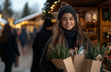 Girl with Long Hair at Christmas Fairground Stall