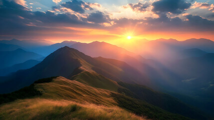 Obraz premium The sunset in the valley, wallpaper, a colorful natural phenomenon that is so beautiful