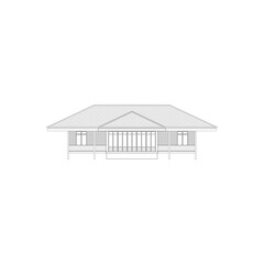 tropical hip roof house cad line, wood wall