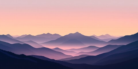 Fototapeta premium Mountain Landscape at Dusk with Beautiful Layers of Hills and a Gradient Sky