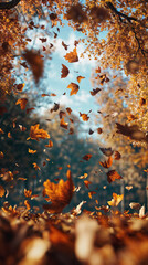 falling autumn colorful leaves wallpaper, fall season in a park
