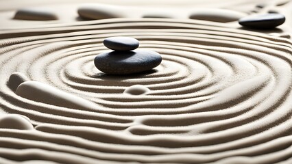 Fototapeta premium The Subtle Dance of Calmness: The Spiritual Connection Between Still Stones, Flowing Sand, and the Meditative Essence of Zen Balance