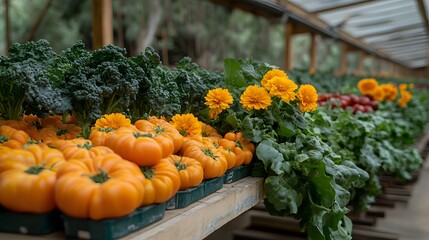 A vibrant agrivoltaic landscape with diverse crops flourishing under solar panels, maximizing agricultural productivity
