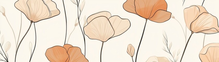 Delicate floral pattern featuring soft orange and beige flowers, perfect for fabric designs, wallpapers, and home decor.