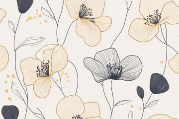 Elegant floral pattern featuring delicate lines and soft colors, perfect for textile design or home decor projects.